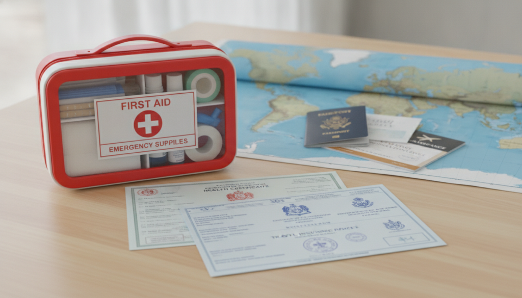 First aid kit and international health certificates